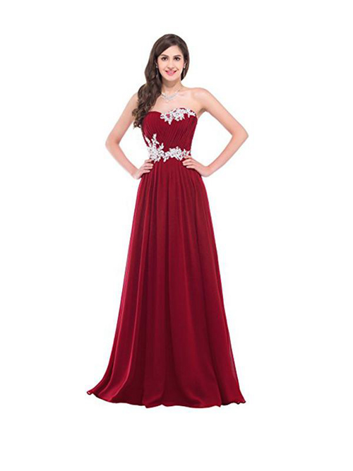 A-line Sweetheart Burgundy Chiffon Bridesmaid Dress Applique