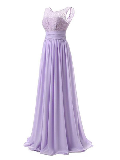 A-line Scoop Chiffon Lace Lavender Bridesmaid Dress
