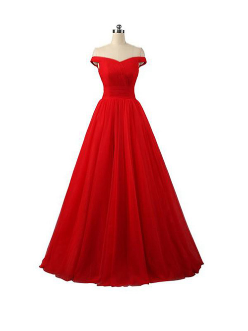 A-line Off Shoulder Chiffon Red Bridesmaid Dress