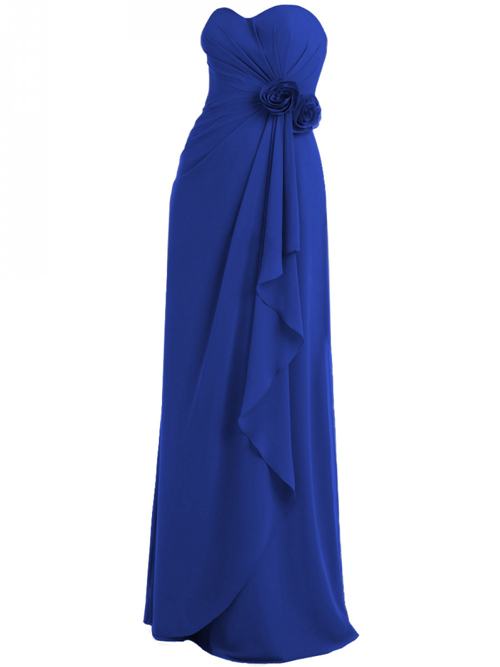 Empire Sweetheart Chiffon Blue Bridesmaid Gown Flowers