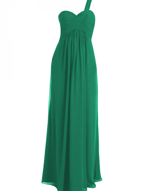 A-line One Shoulder Chiffon Green Bridesmaid Dress
