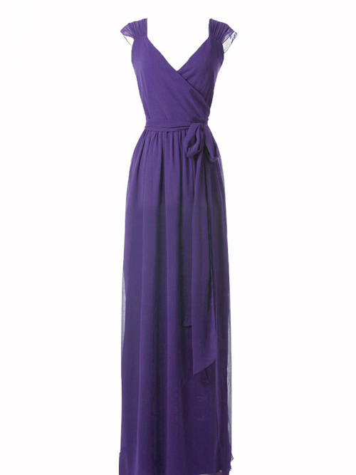 Purple A-line Straps Chiffon Bridesmaid Dress