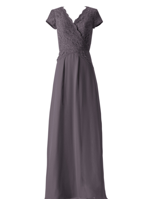 A-line V Neck Chiffon Lace Grey Bridesmaid Dress