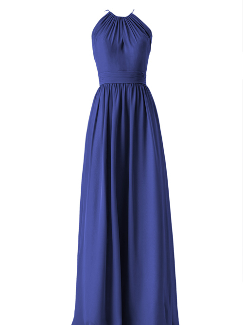 A-line Halter Chiffon Blue Bridesmaid Dress