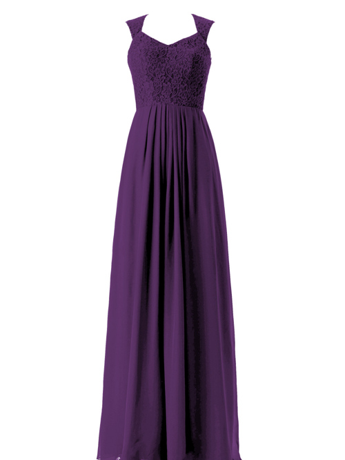 A-line Straps Chiffon Lace Purple Bridesmaid Dress