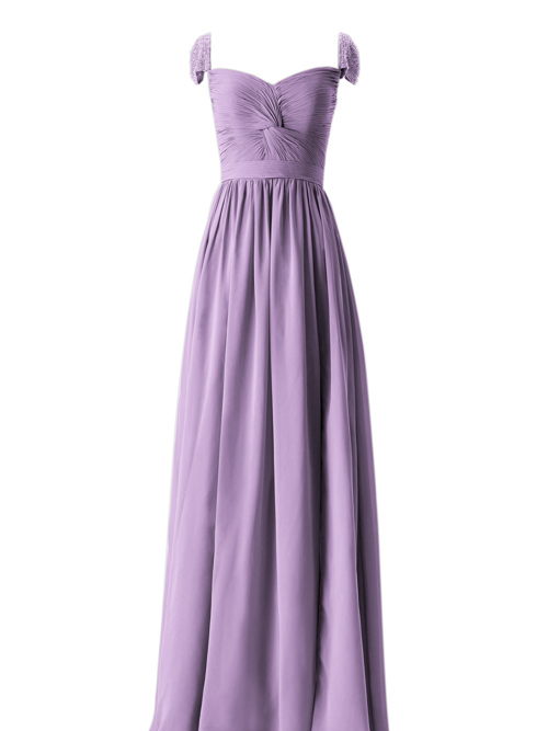 A-line Straps Chiffon Lavender Bridesmaid Dress Pleats