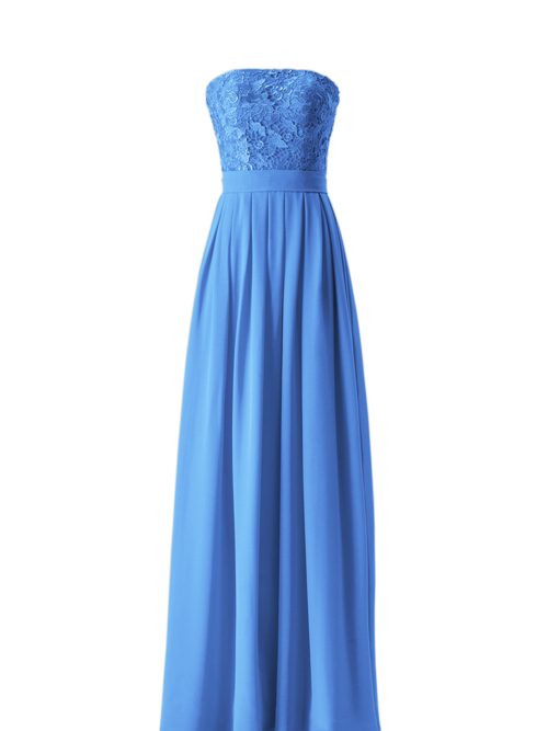 A-line Strapless Lace Chiffon Blue Bridesmaid Dress
