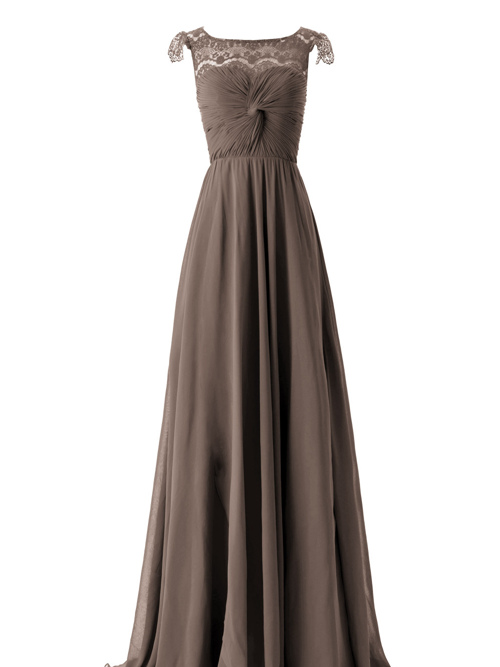 A-line Scoop Chiffon Lace Chocolate Bridesmaid Dress