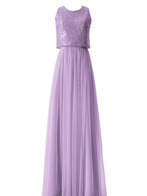 A-line Jewel Lace Tulle Lavender Bridesmaid Dress