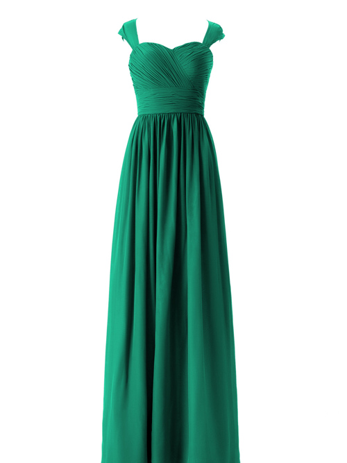 A-line Straps Chiffon Dark Green Bridesmaid Dress Pleats