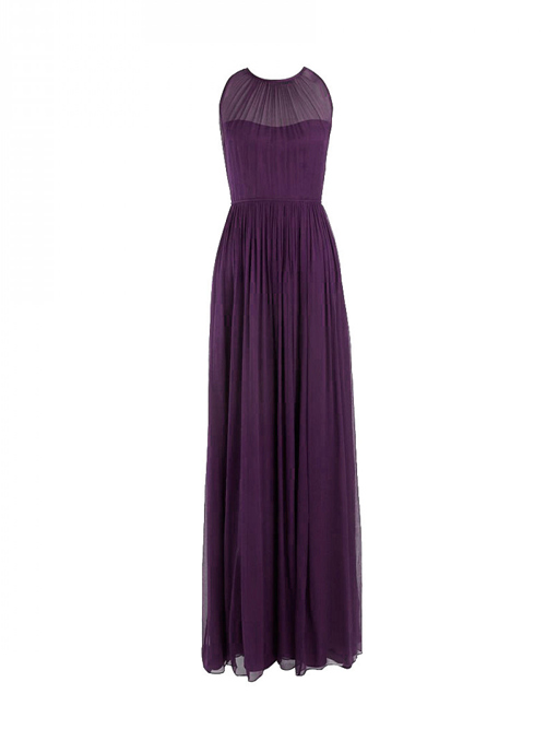 A-line Jewel Chiffon Grape Bridesmaid Dress