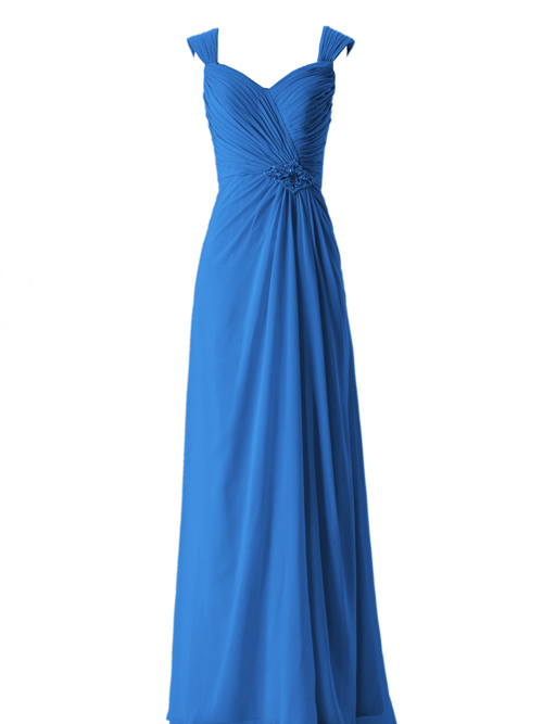A-line Straps Chiffon Blue Bridesmaid Dress