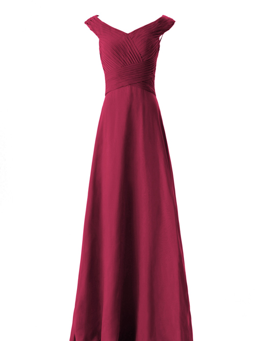 A-line V Neck Chiffon Ruby Bridesmaid Dress