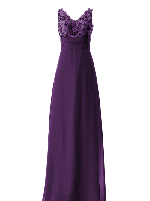Empire V Neck Chiffon Purple Bridesmaid Dress Applique