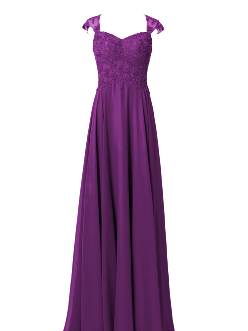 A-line Straps Chiffon Purple Bridesmaid Dress Applique