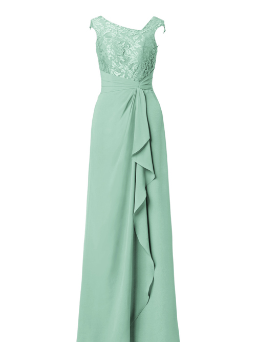 A-line Straps Chiffon Lace Green Bridesmaid Dress