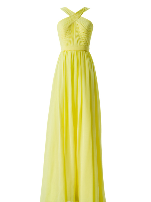 A-line Straps Chiffon Yellow Bridesmaid Gown