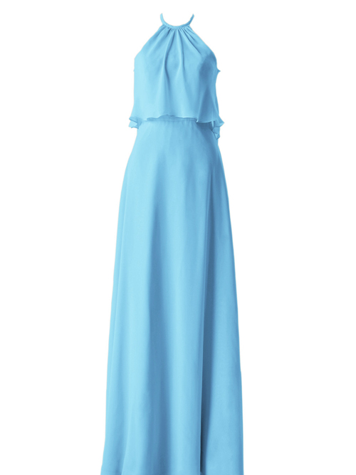A-line Jewel Chiffon Sky Blue Bridesmaid Dress