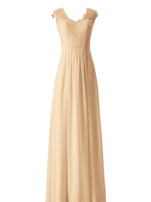 A-line Straps Chiffon Gold Bridesmaid Dress Lace