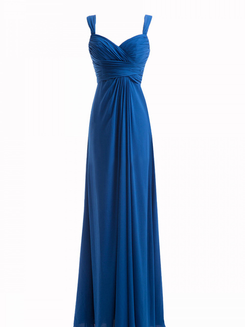 Blue A-line Straps Chiffon Bridesmaid Dress