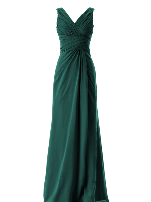 A-line Straps Chiffon Dark Green Bridesmaid Dress