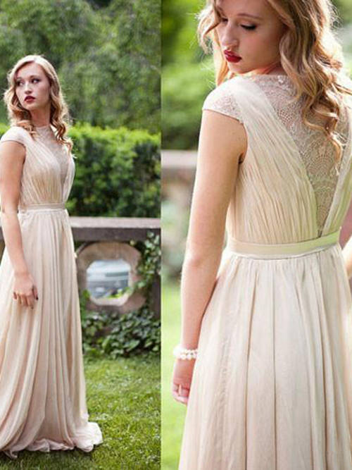 A-line Sheer Lace Chiffon Bridesmaid Dress