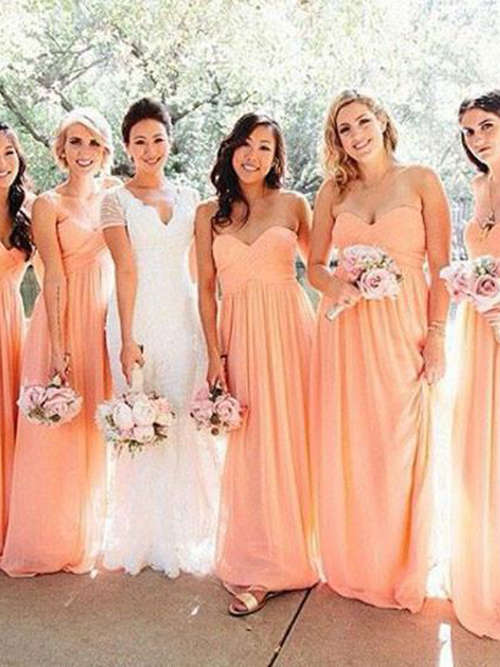 A-line Sweetheart Chiffon Orange Bridesmaid Dresses