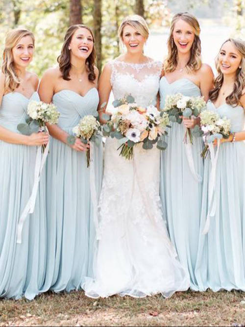 A-line Sweetheart Chiffon Light Blue Bridesmaid Dresses