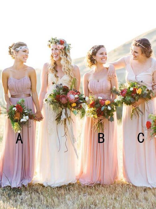 A-line Straps Sweetheart Chiffon Bridesmaid Dresses