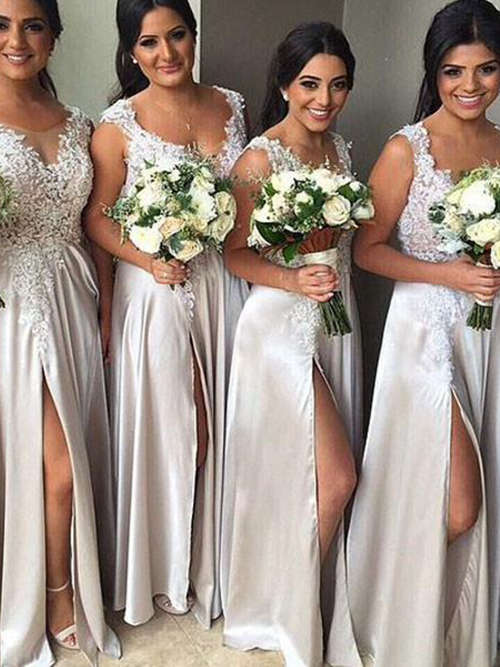 A-line Straps Satin Bridesmaid Dresses Applique