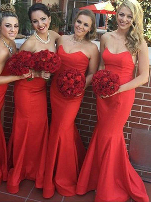 Mermaid Sweetheart Taffeta Red Bridesmaid Dresses