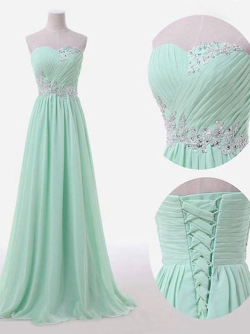 A-line Sweetheart Chiffon Mint Bridesmaid Dress Applique