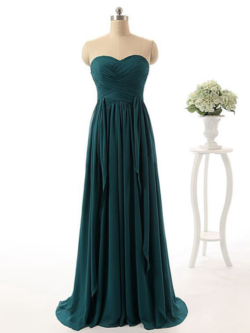 A-line Sweetheart Chiffon Dark Green Bridesmaid Dress