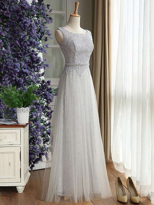 A-line Scoop Tulle Lace Bridesmaid Dress