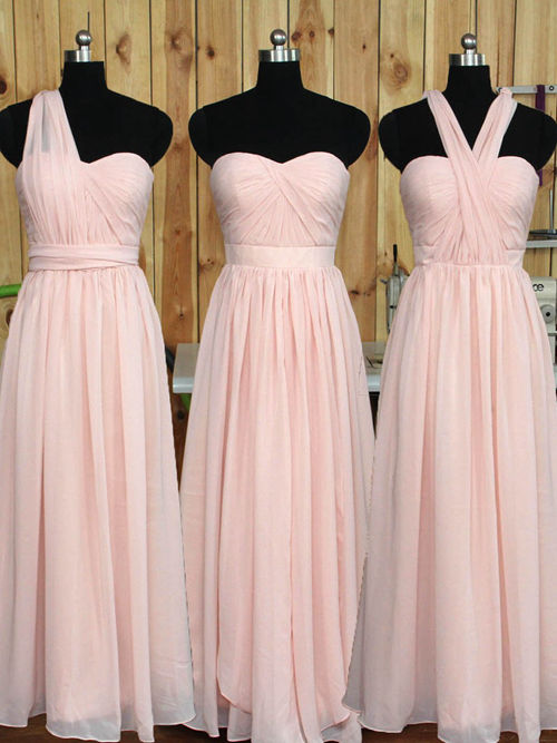 A-line Necklines Chiffon Pink Bridesmaid Dresses