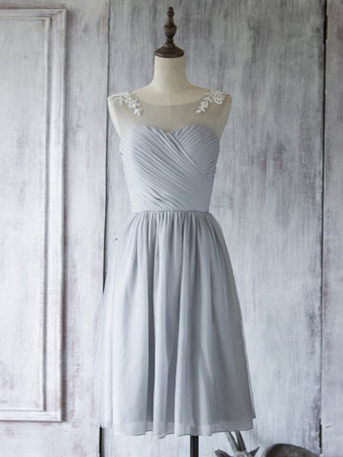 A-line Sheer Knee Length Chiffon Bridesmaid Dress