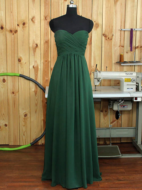 A-line Sweetheart Dark Green Chiffon Bridesmaid Dress