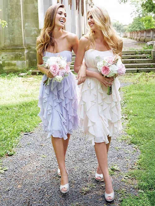 A-line Sweetheart Chiffon Short Bridesmaid Dress Ruffles