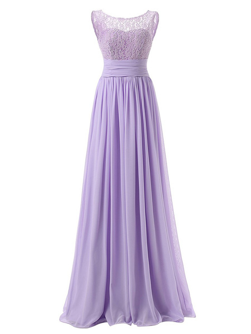 A-line Scoop Lavender Chiffon Lace Bridesmaid Dress