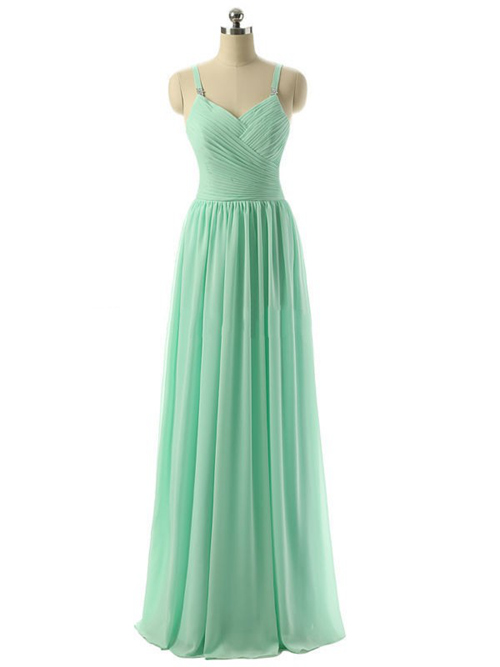 A-line Straps Mint Green Chiffon Bridesmaid Dress