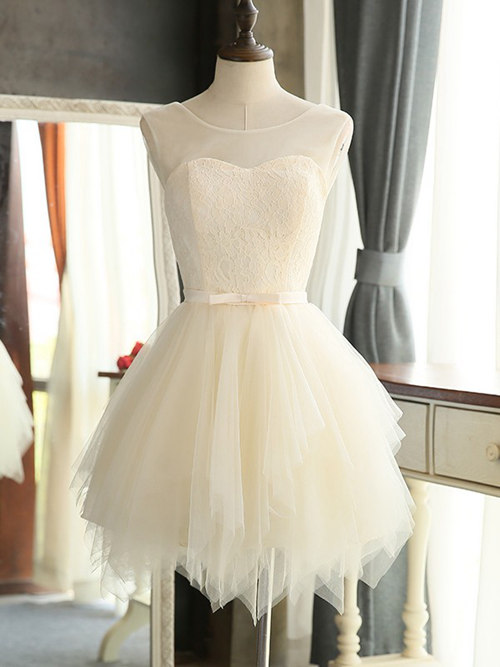 A-line Sheer Tulle Short Bridesmaid Dress