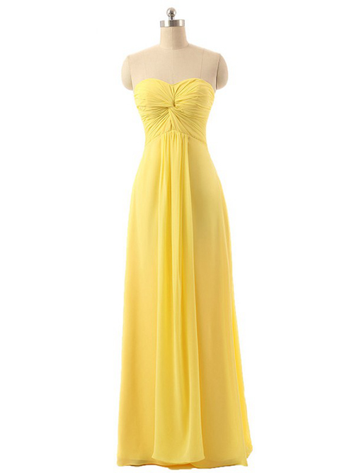 A-line Sweetheart Chiffon Yellow Bridesmaid Dress