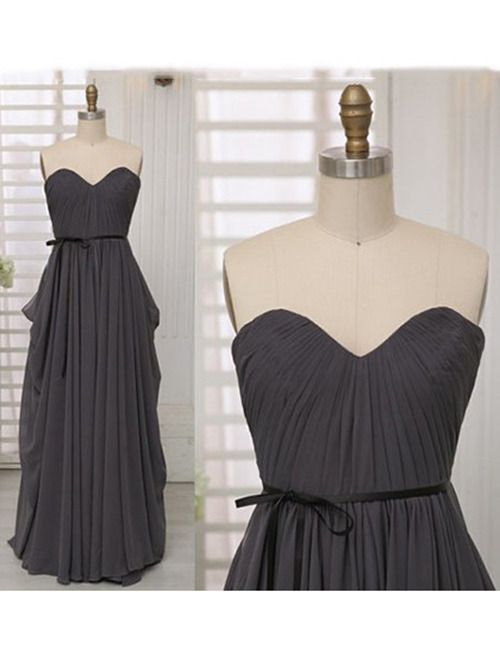 A-line Sweetheart Grey Chiffon Bridesmaid Dress