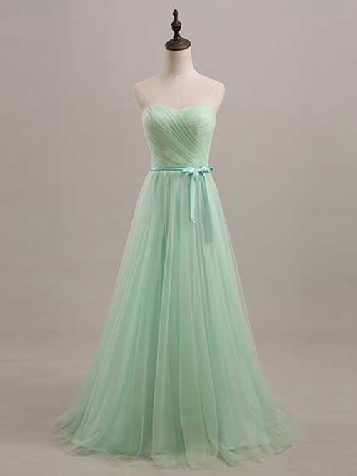 A-line Sweetheart Tulle Mint Bridesmaid Dress Sash