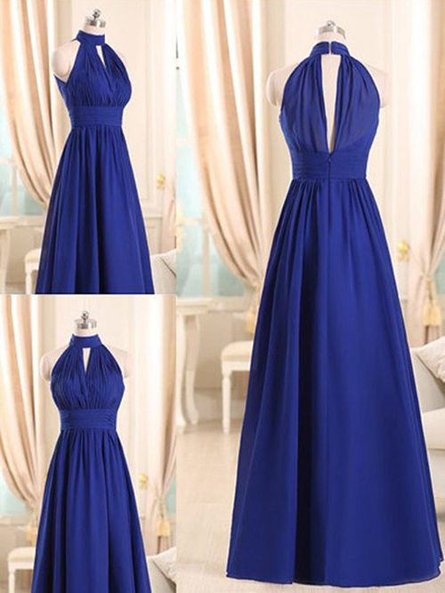 A-line Halter Chiffon Navy Blue Bridesmaid Dress