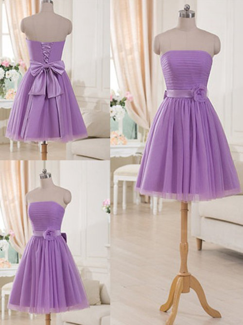 A-line Strapless Short Tulle Bridesmaid Dress Bowknot