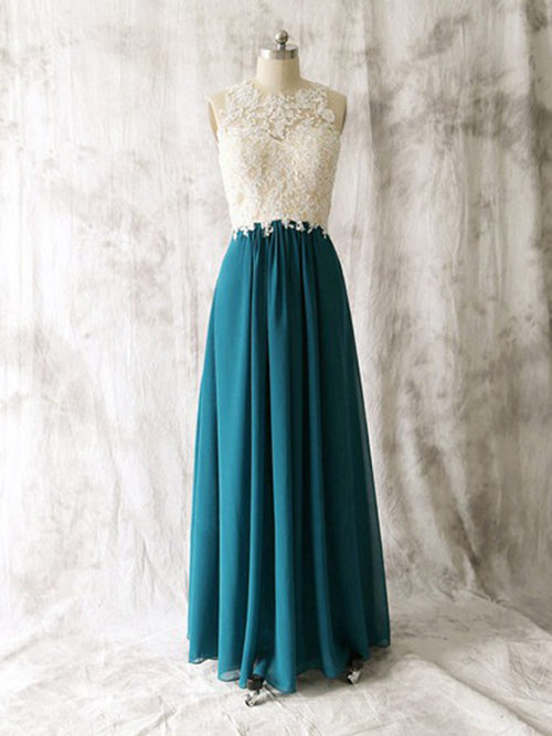 A-line Jewel Lace Chiffon Bridesmaid Dress