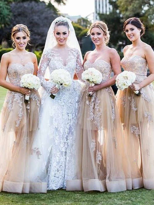 A-line Sweetheart Tulle Bridesmaid Dresses Applique