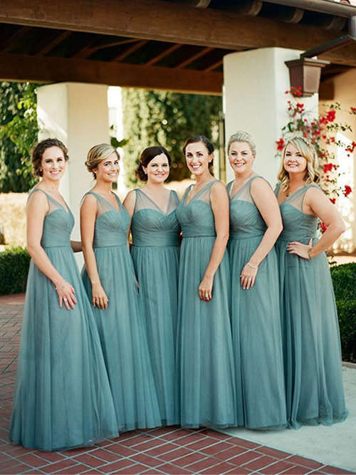 A-line Straps Tulle Bridesmaid Dresses