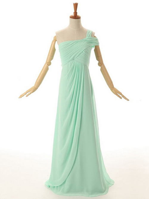 A-line One Shoulder Chiffon Mint Bridesmaid Dress